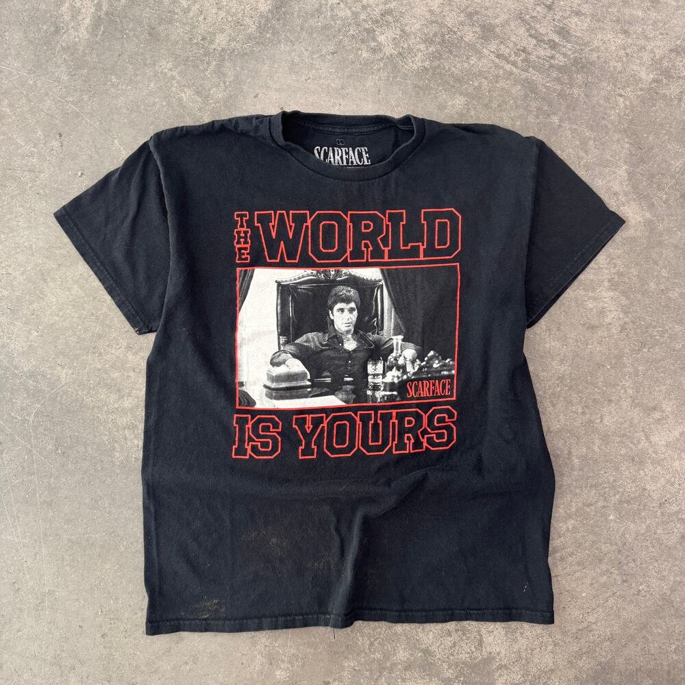 Vintage Y2K Scarface Black Graphic Tee The World Is Yours Adult L